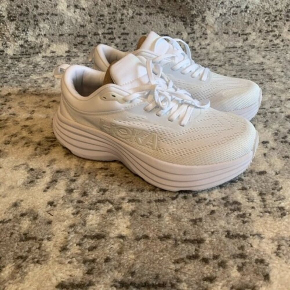 Hoka One One Bondi 8 White Women’s Running Shoe Sizes 5, 5.5, 6, 6.5, 7, 7.5